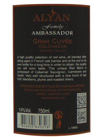 Thông tin chai ALYAN Family Ambassador Gran Cuvee