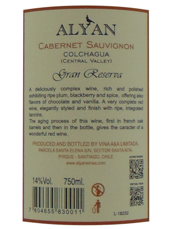 Thông tin chai ALYAN Gran Reserva Cabernet Sauvignon