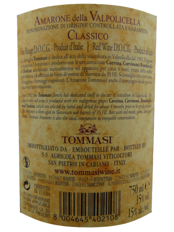 Thông tin rượu vang Tommasi Amarone della Valpolicella Classico