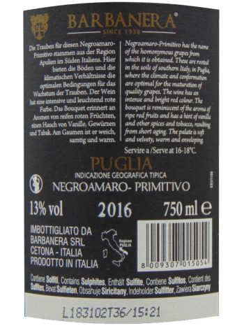 Thông tin rượu vang Barbanera Neroamaro - Primitivo