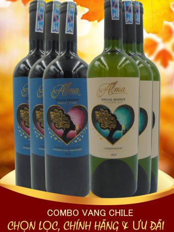 Combo VANG NGON CHILE: 3 Alma Reserva Cabernet Sauvignon & 03 Alma Special Reserve Chardonnay